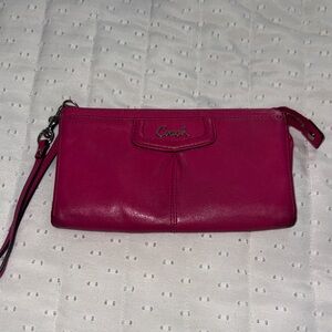 Coach Fuchsia Ashley Zip Around Leather Wristlet